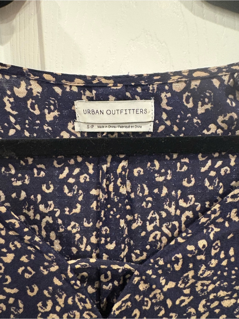 Urban Outfitters Navy and Beige Leopard-Print Women’s Blouse